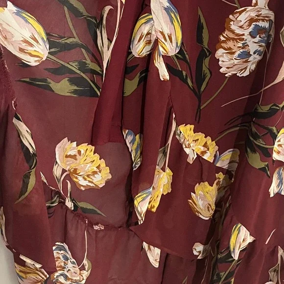 A New Day Womens Burgundy Floral Wrap High-Low Ruffle Midi Dress Large L Garden - Picture 8 of 16